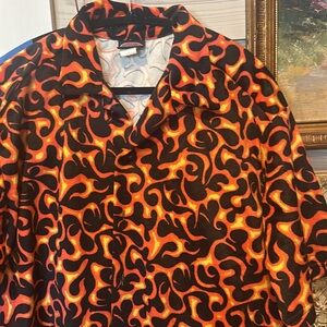Mens flaming poly velvet hot rod 🔥 vintage button down short sleeve shirt